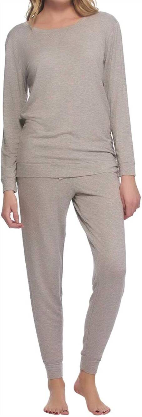 NEW FELINA crew neck pajama top in heather gray/neon pink
